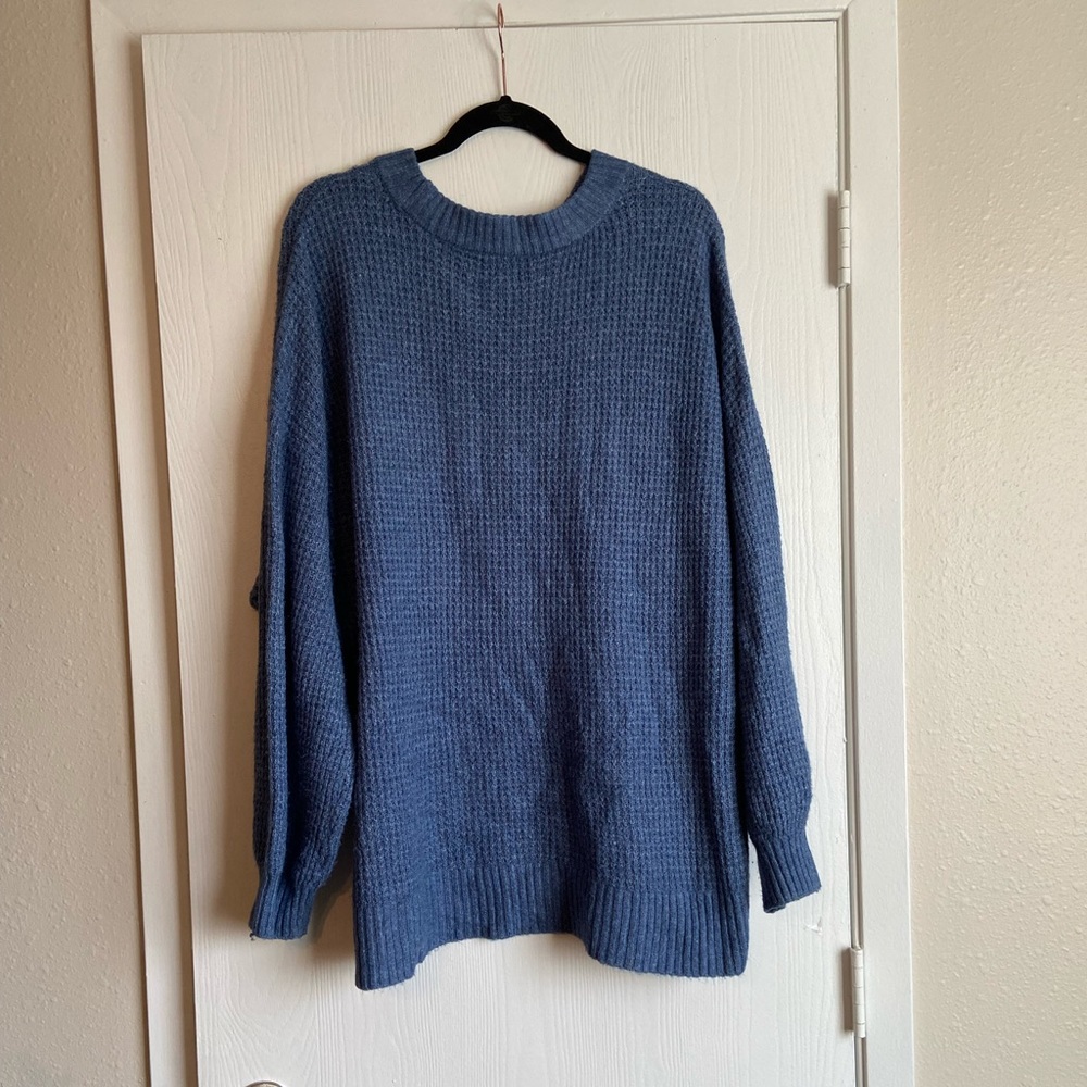 American Eagle Outfitters Blue Waffle-Knit Crewneck Sweater - Picture 2 of 4
